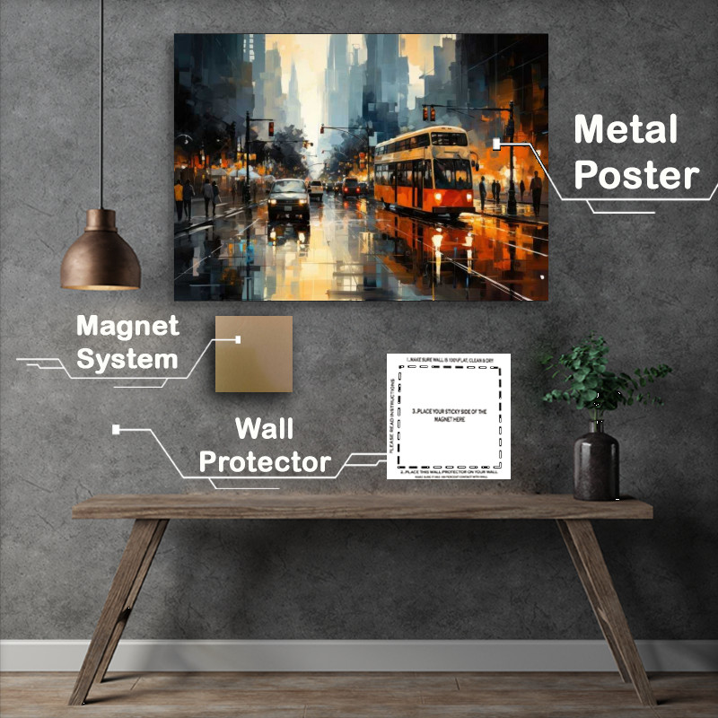 Buy Metal Poster : (Busy cityscape street scene during the day)