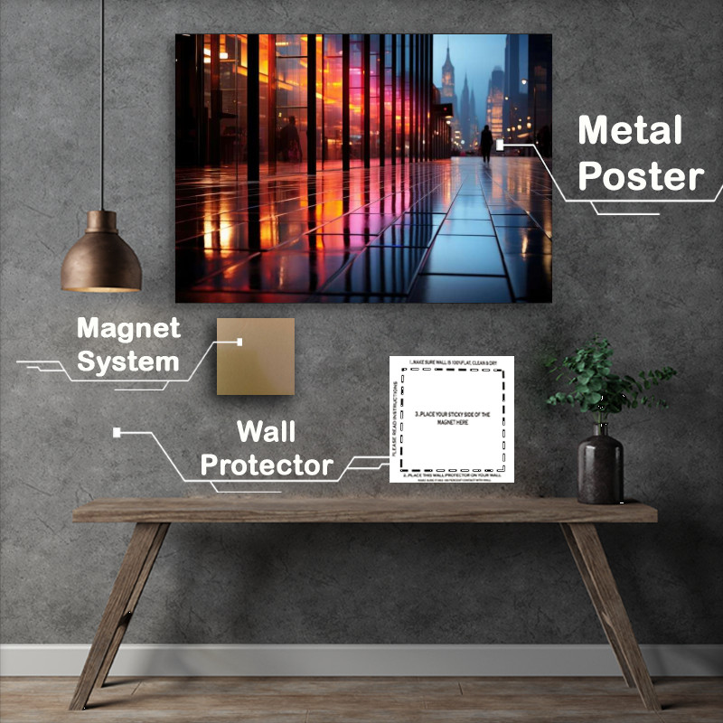 Buy Metal Poster : (Neon art of a minimalist city)