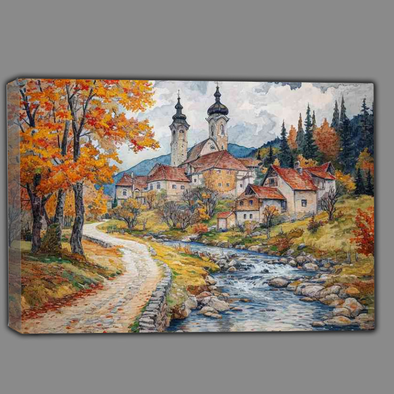 Buy Canvas : (Art Nouveau painting stream and village Romaina)