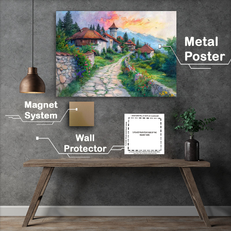 Buy Metal Poster : (Art Nouveau painting village in Romania)