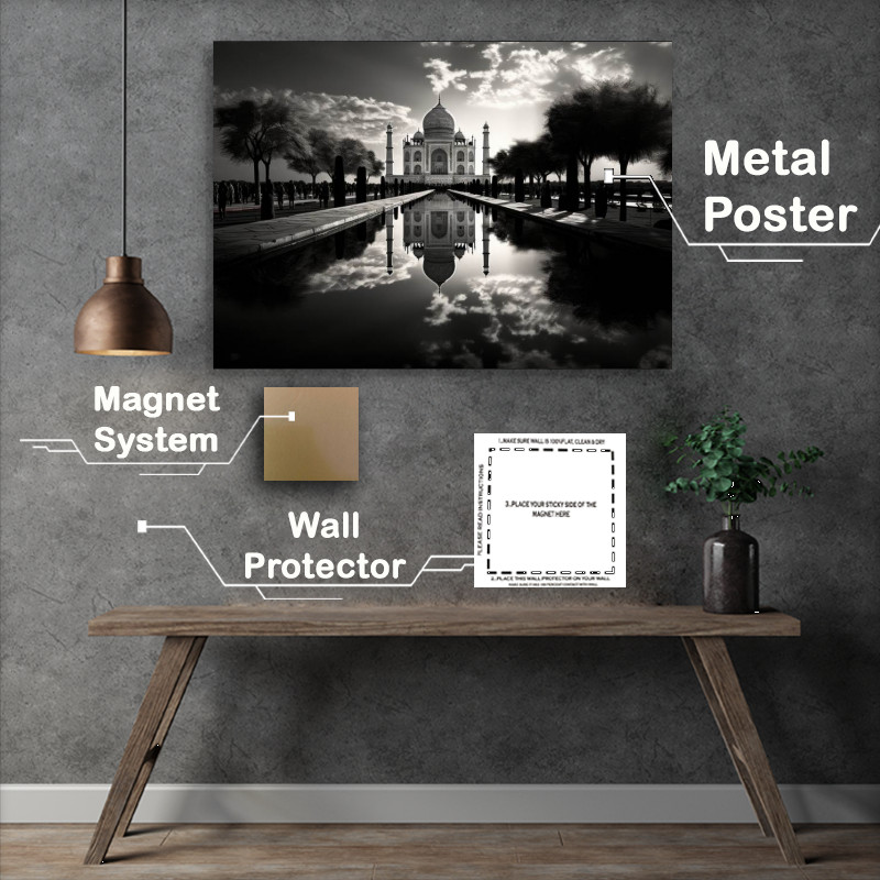 Buy Metal Poster : (Black and white Taj Mahal)