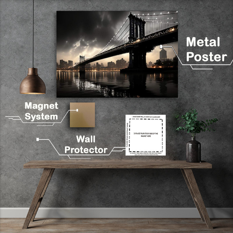 Buy Metal Poster : (Black and white image of the Brooklyn Bridge)