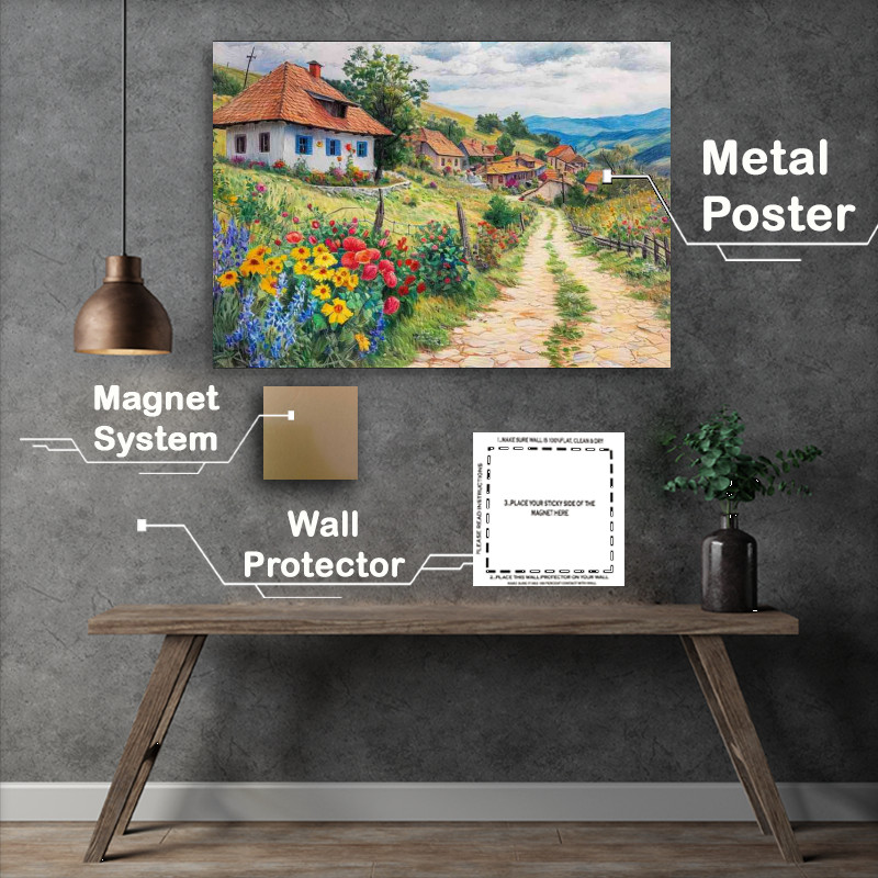 Buy Metal Poster : (Evening in Romaina a little farmhouse road)