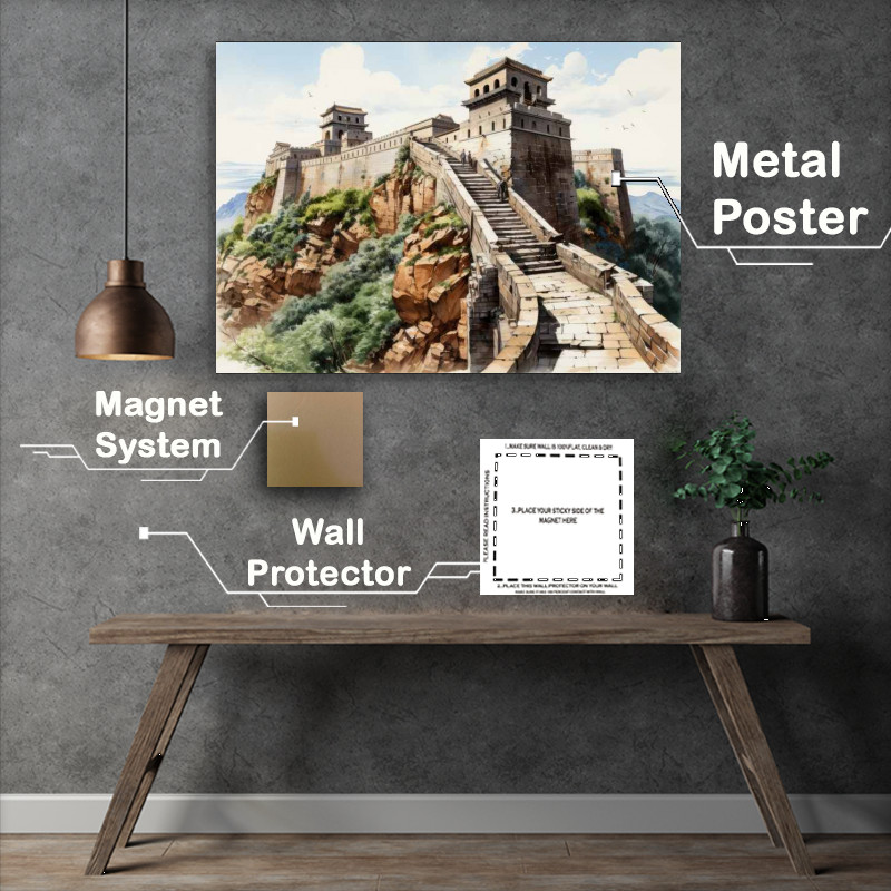 Buy Metal Poster : (Painted style of the great wall of china steps)
