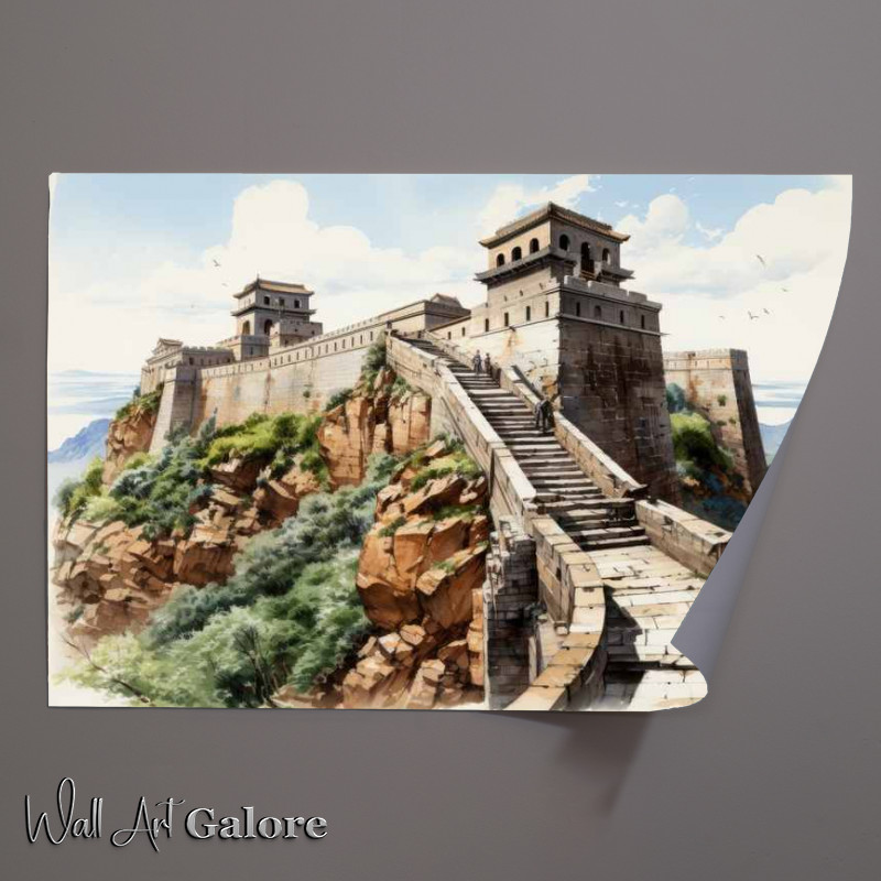 Buy Unframed Poster : (Painted style of the great wall of china steps)