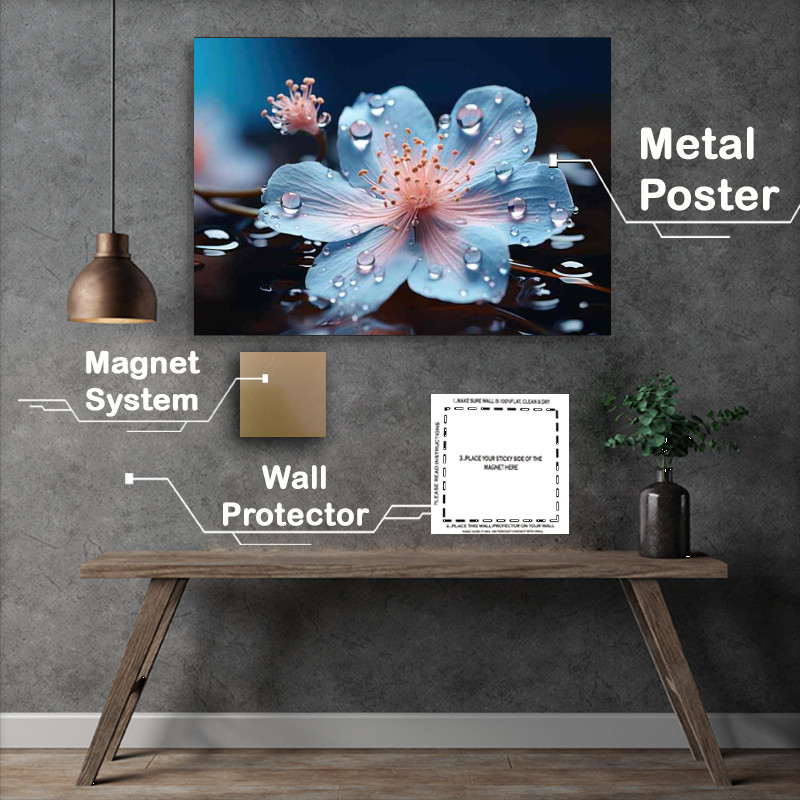 Buy Metal Poster : (Pink flower with water drops)