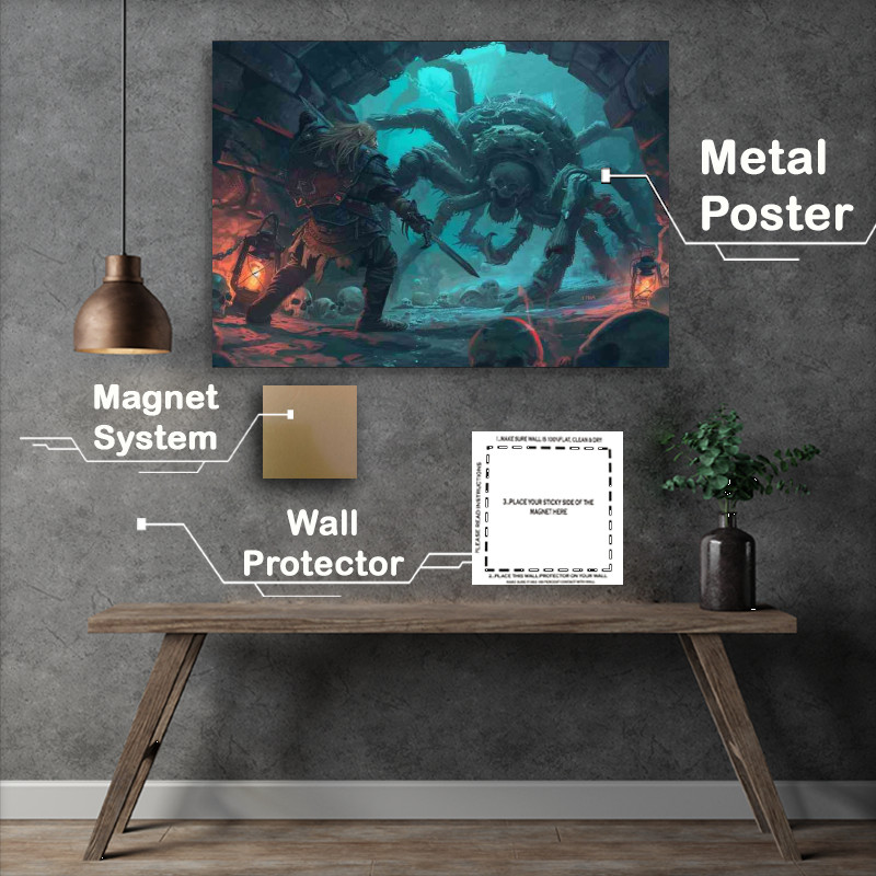 Buy Metal Poster : (Barbarian Viking fighting the giant Spider)