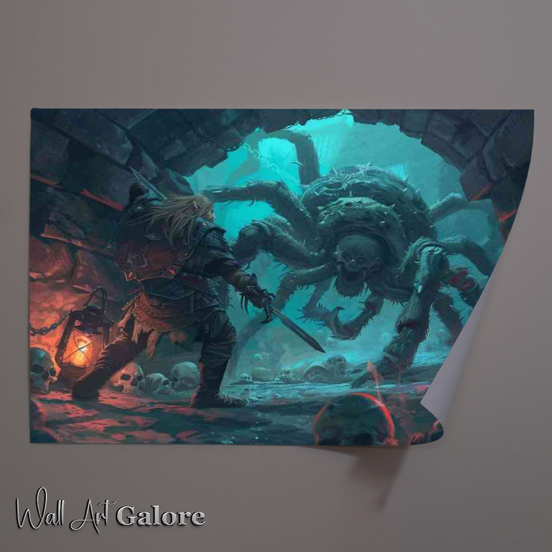 Buy Unframed Poster : (Barbarian Viking fighting the giant Spider)