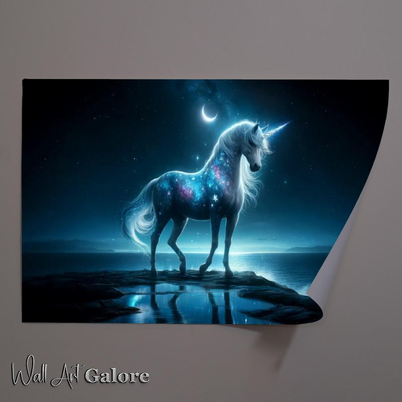 Buy Unframed Poster : (Celestial Unicorn shimmering with starry blue and silver)