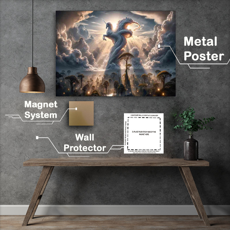 Buy Metal Poster : (Clouds form the shape of a mystical unicorn in the sky)
