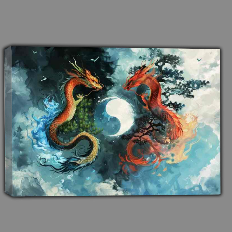 Buy Canvas : (Dragon and Phoenix coiled around the yin yang symbol)
