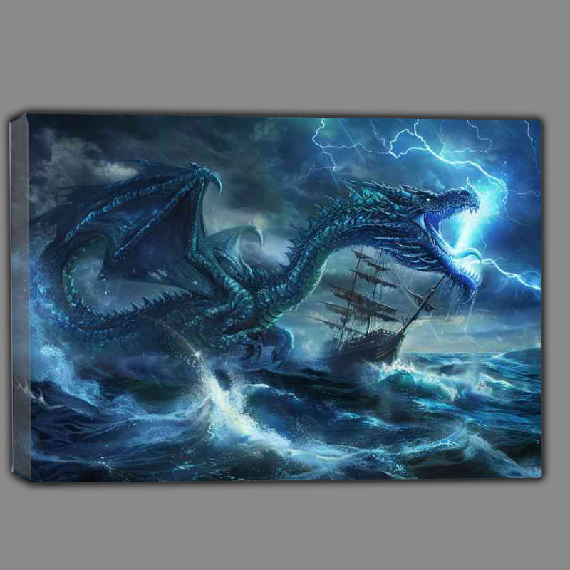 Buy Canvas : (Dragon in the sea its body wrapped around an old sailing ship)