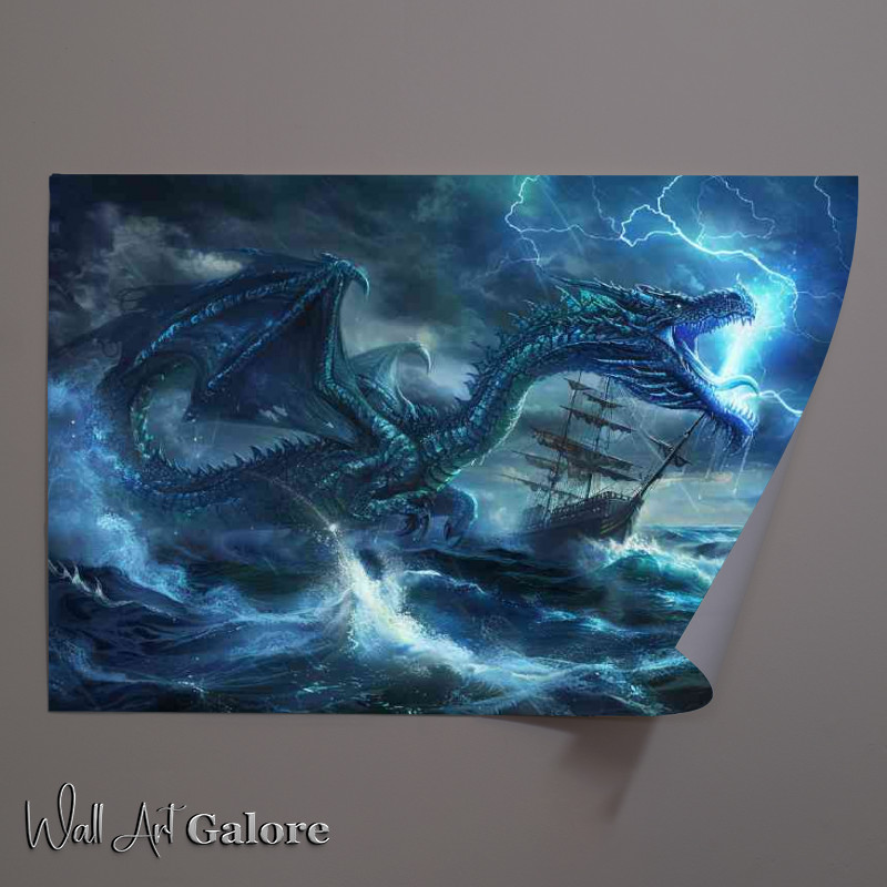 Buy Unframed Poster : (Dragon in the sea its body wrapped around an old sailing ship)