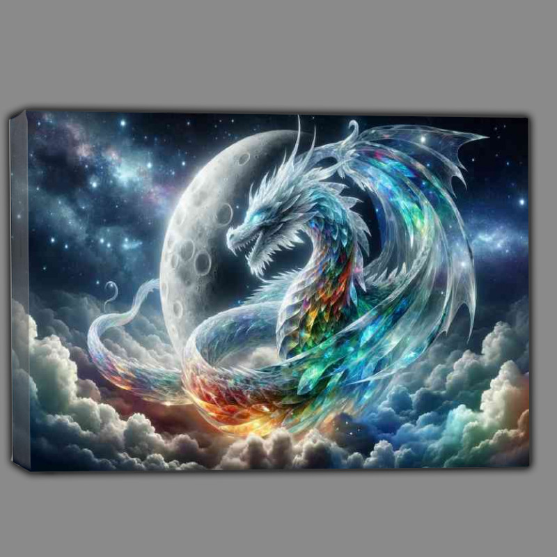 Buy Canvas : (Dragon made of translucent crystal moon in the night sky)