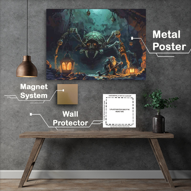 Buy Metal Poster : (Dwarf with an axe big Spider)
