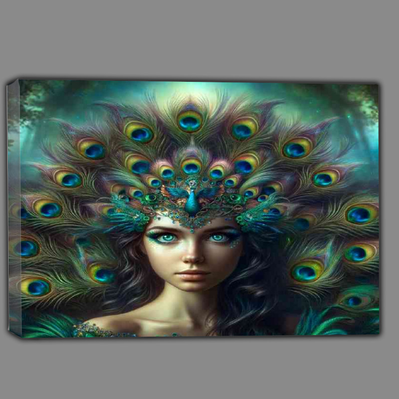 Buy Canvas : (Enchanting goddess adorned with a peacock feather crown)