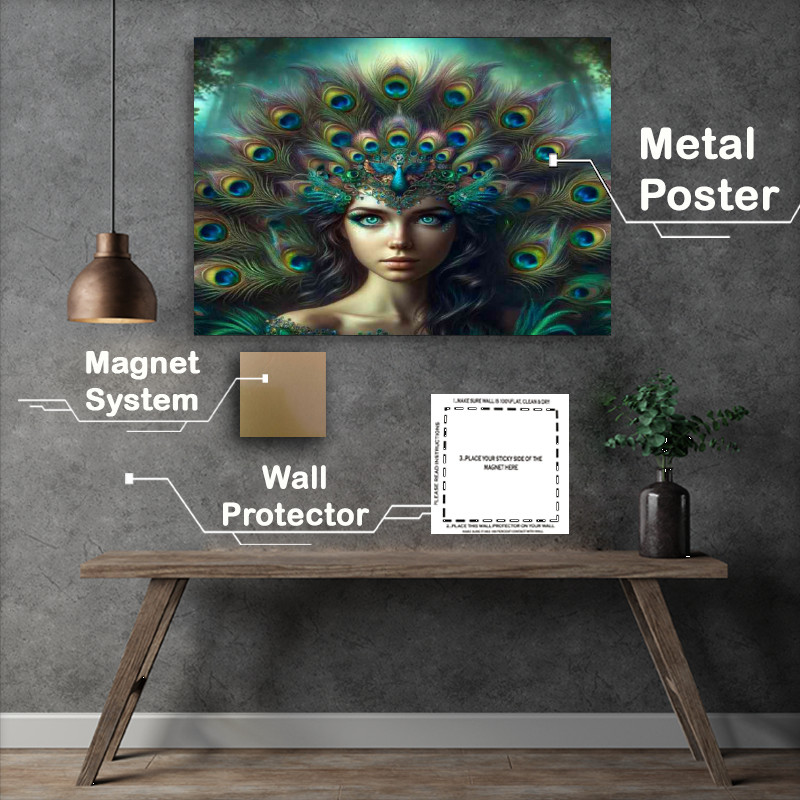 Buy Metal Poster : (Enchanting goddess adorned with a peacock feather crown)