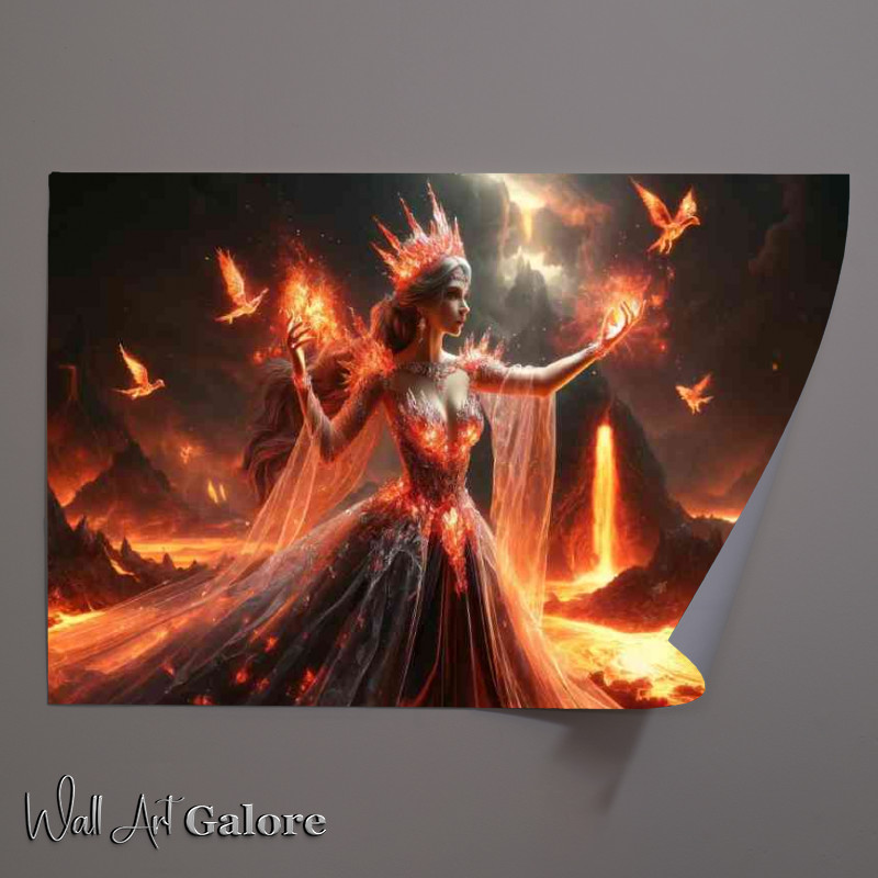 Buy Unframed Poster : (Enchantress clad in a fiery crystal with a volcanic eruption)