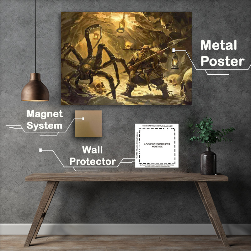 Buy Metal Poster : (Fantasy Dwarf wearing furs and wielding an axe fighting)