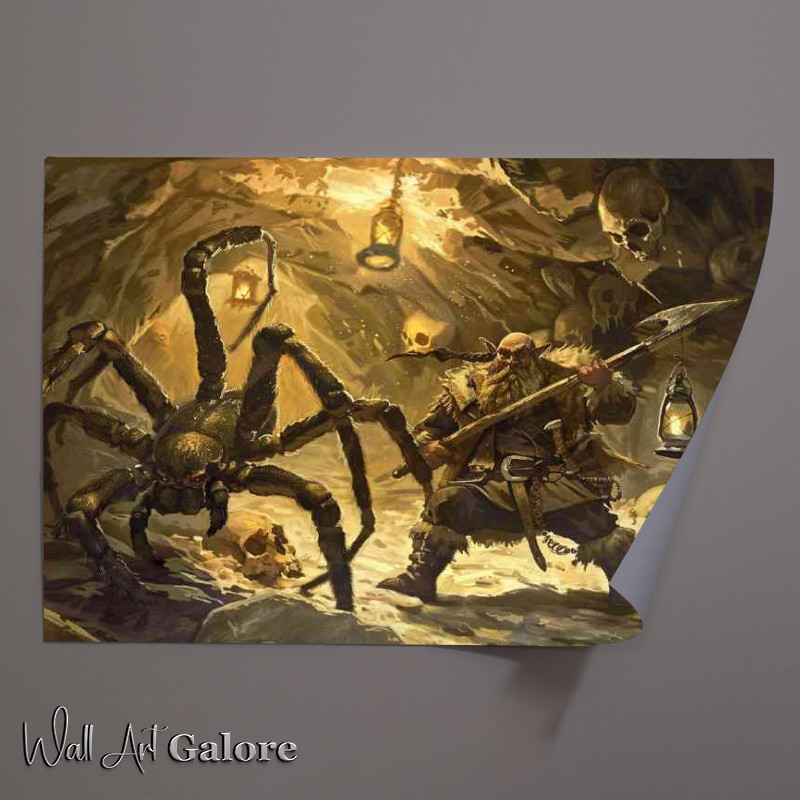 Buy Unframed Poster : (Fantasy Dwarf wearing furs and wielding an axe fighting)