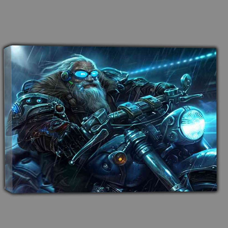 Buy Canvas : (Gnome riding his motorcycle in the rain)