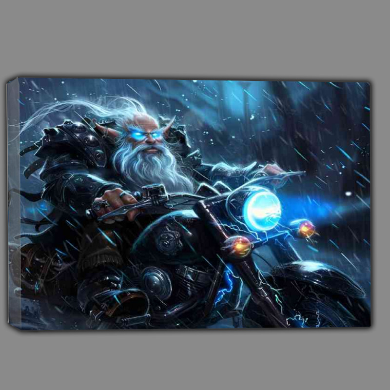 Buy Canvas : (Gnome with white beard on a bike)