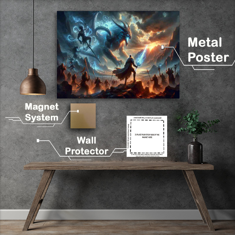 Buy Metal Poster : (Heroic stand against a mythical beast with the central figure)