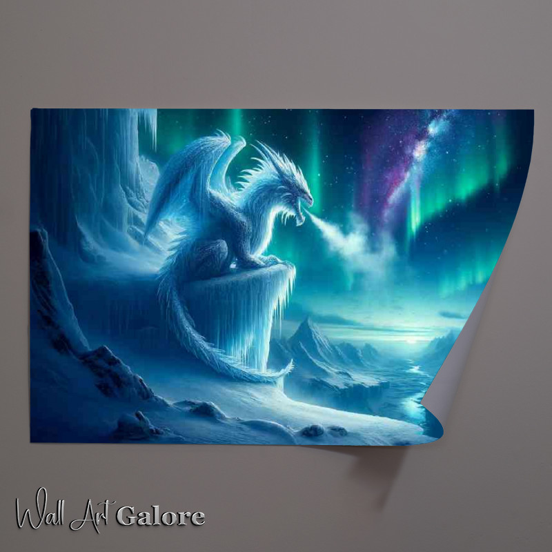 Buy Unframed Poster : (Ice Dragon perched on a snow covered cliff its chilling mist)