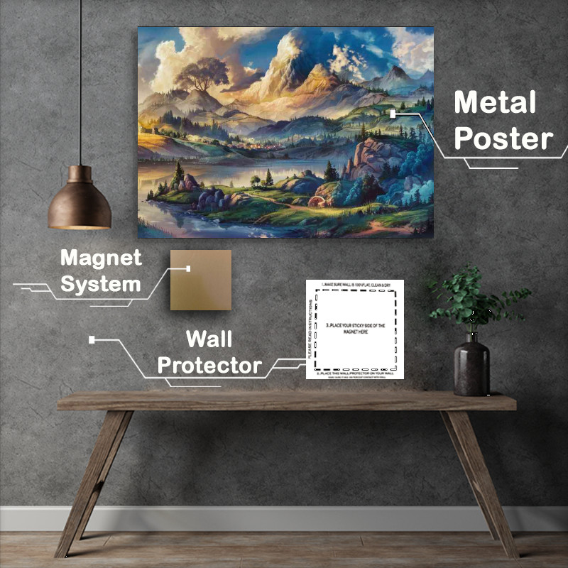Buy Metal Poster : (A breathtaking Mountain painting style)