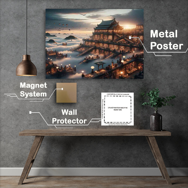 Buy Metal Poster : (Ancient library floating among the clouds)