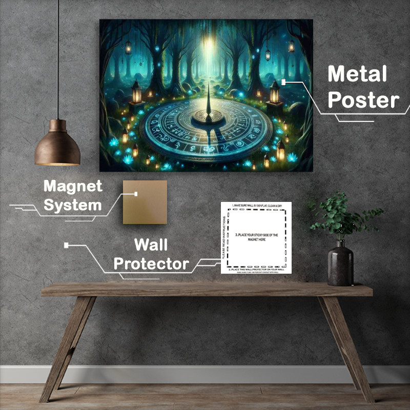 Buy Metal Poster : (Ancient sundial positioned at the heart of a magical grove)