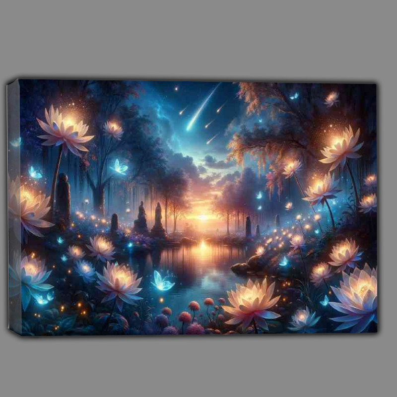 Buy Canvas : (Celestial garden at dusk with ethereal flowers soft glowing light)