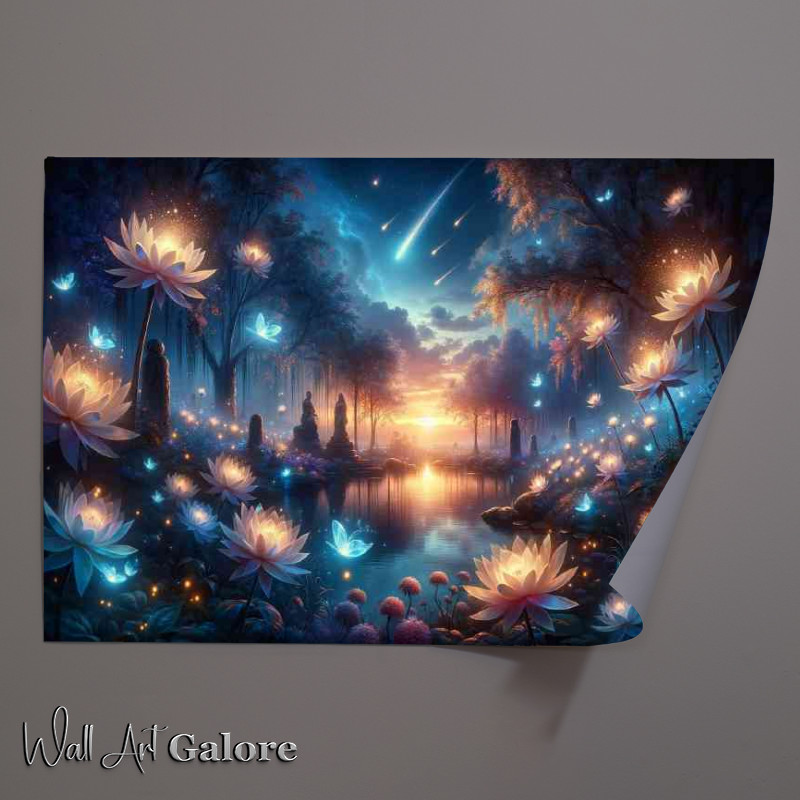 Buy Unframed Poster : (Celestial garden at dusk with ethereal flowers soft glowing light)