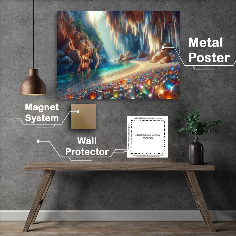 Buy Metal Poster : (Ecluded cove where crystal stalactites hang from the cliffs)