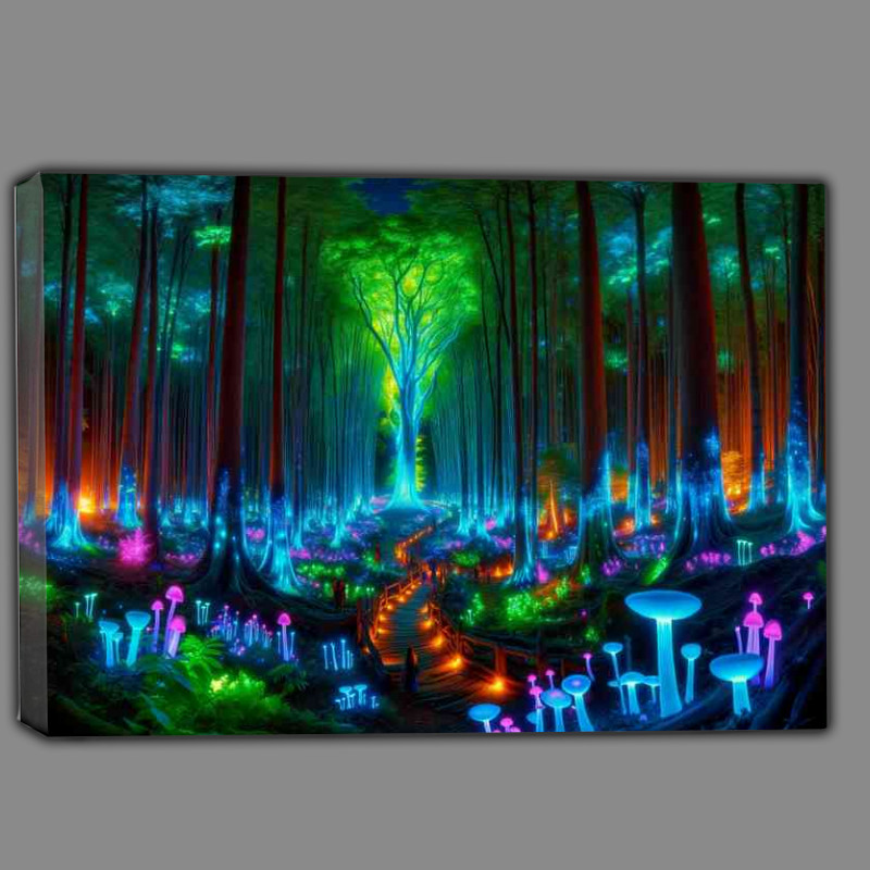 Buy Canvas : (Enchanted forest with towering bioluminescent trees)