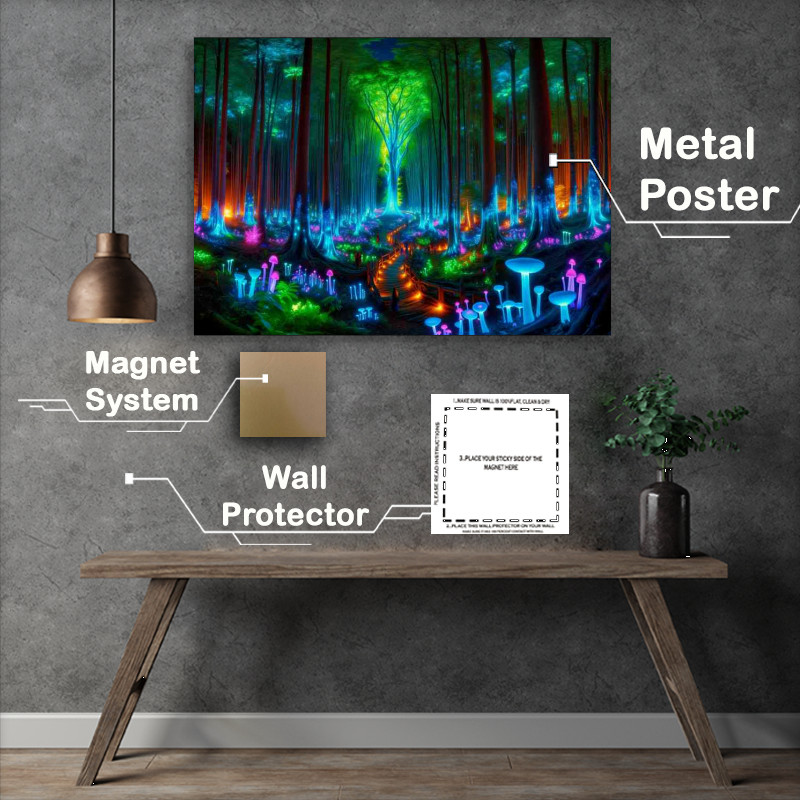 Buy Metal Poster : (Enchanted forest with towering bioluminescent trees)