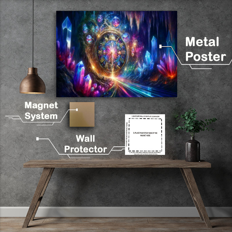 Buy Metal Poster : (Enchanted timepiece embedded in a crystal cave)