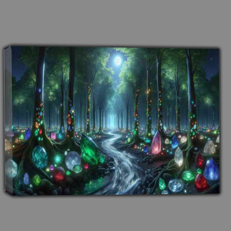 Buy Canvas : (Mystical forest at night where the leaves on the trees are made)