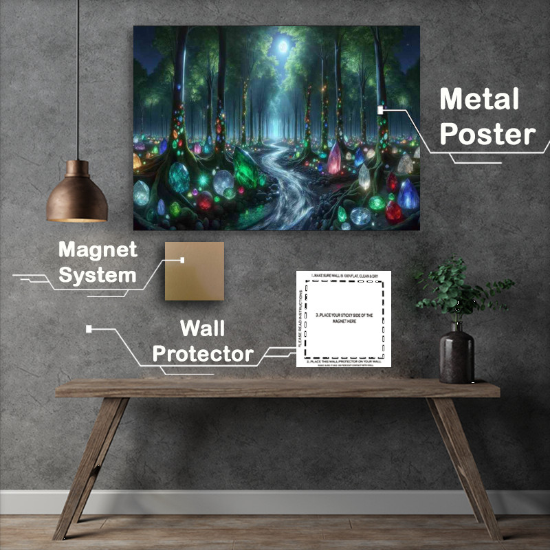 Buy Metal Poster : (Mystical forest at night where the leaves on the trees are made)