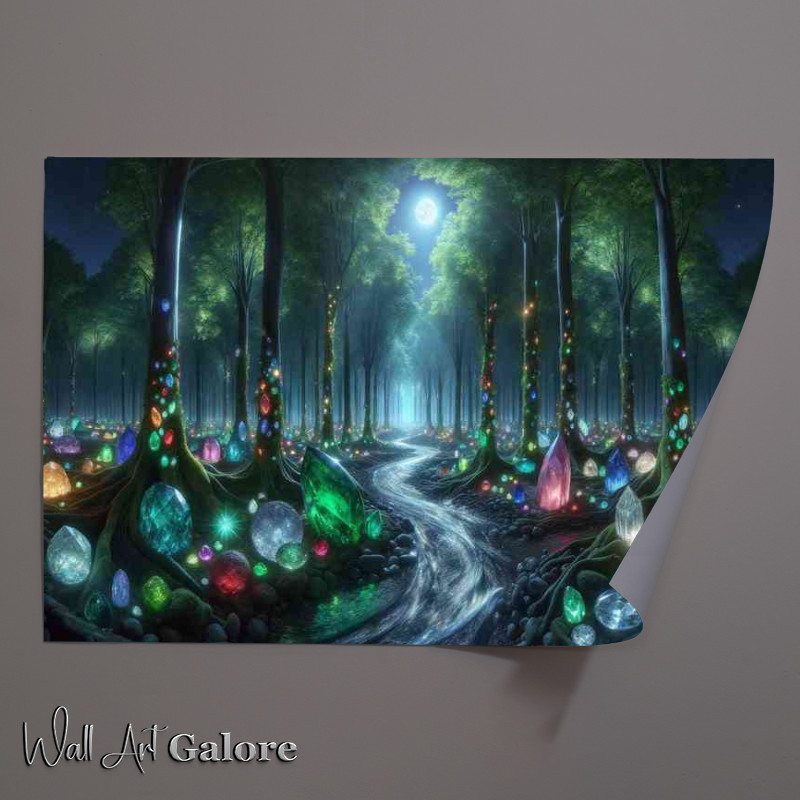 Buy Unframed Poster : (Mystical forest at night where the leaves on the trees are made)