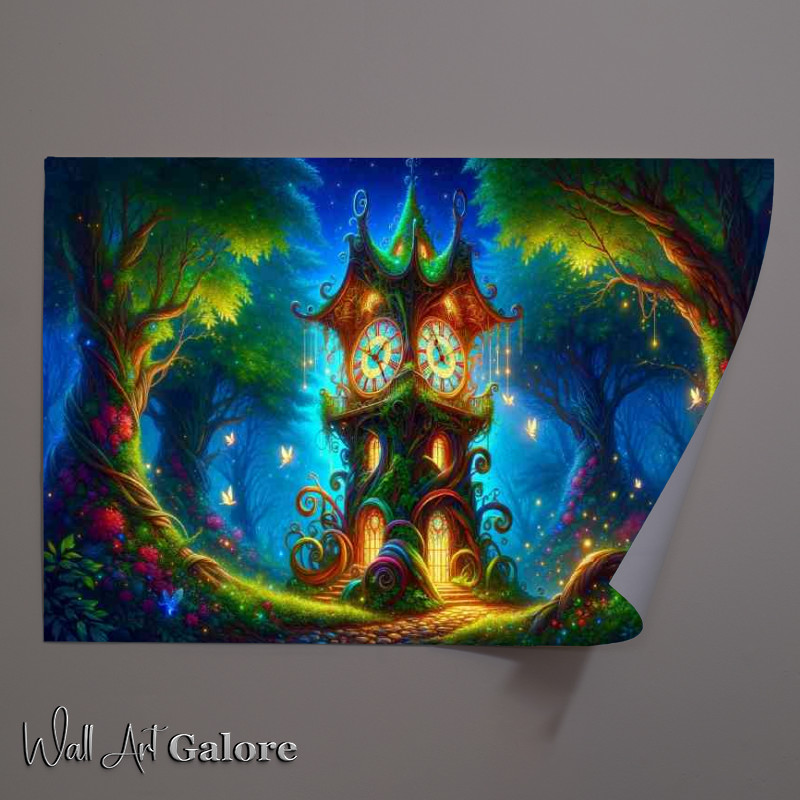 Buy Unframed Poster : (Whimsical clock tower its structure crafted from twisted vines and glowing leaves)