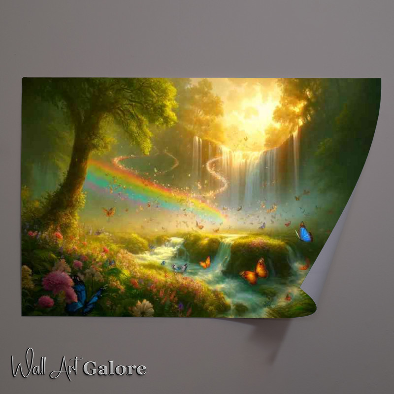 Buy Unframed Poster : (Serene nature scene with a multitude of colorful butterflies dancing)