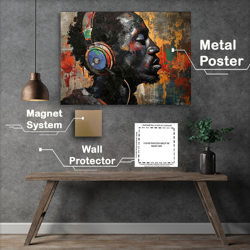 Buy Metal Poster : (A man listning to his music with headphones on)