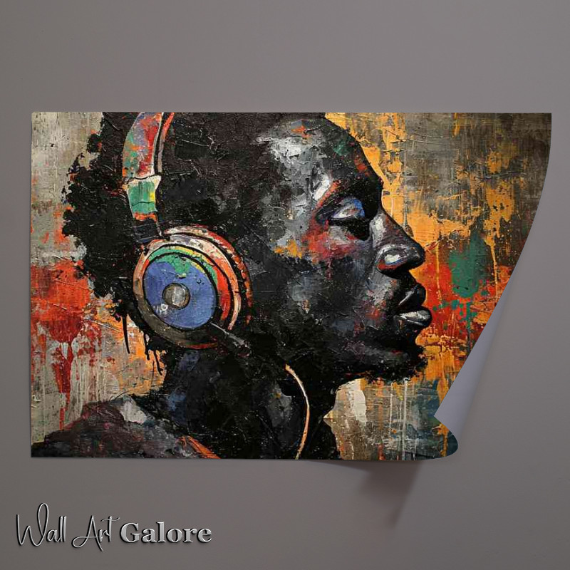 Buy Unframed Poster : (A man listning to his music with headphones on)
