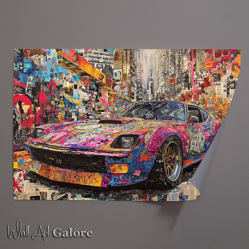 Buy Unframed Poster : (A modern car covered with graffiti down a street)