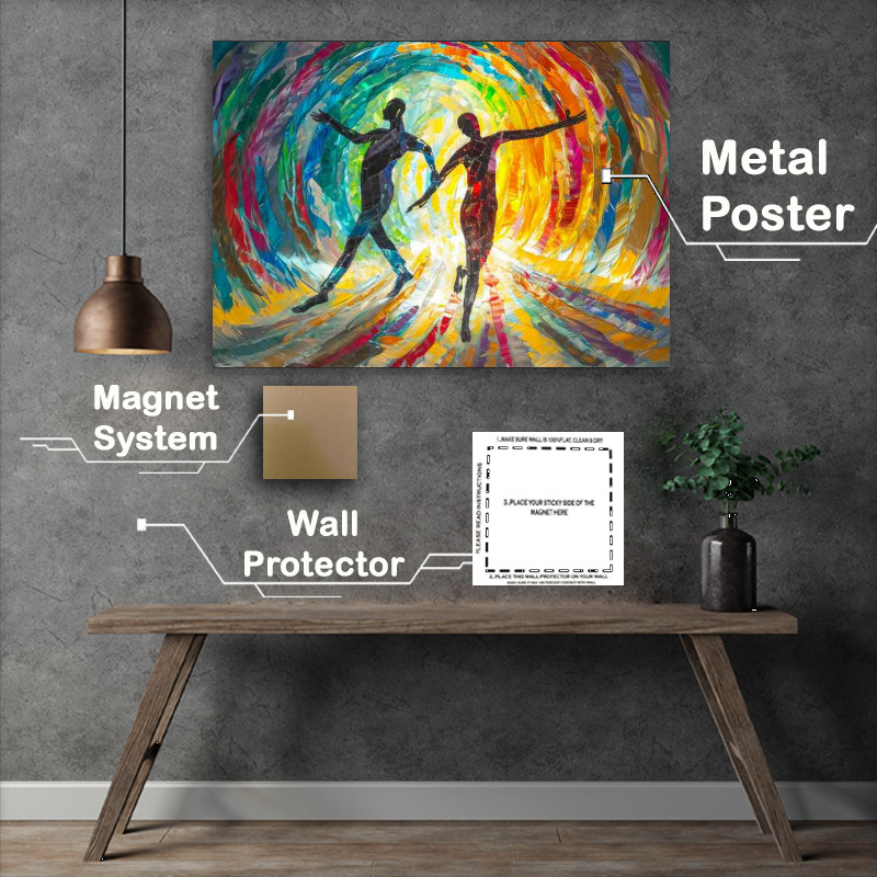 Buy Metal Poster : (Abstract painting with two figures in a tunnel)