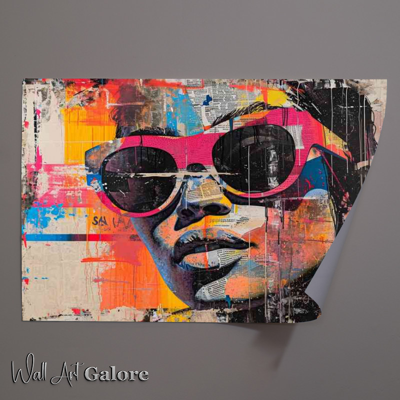 Buy Unframed Poster : (Art work lady in pink glasses with mixed media)