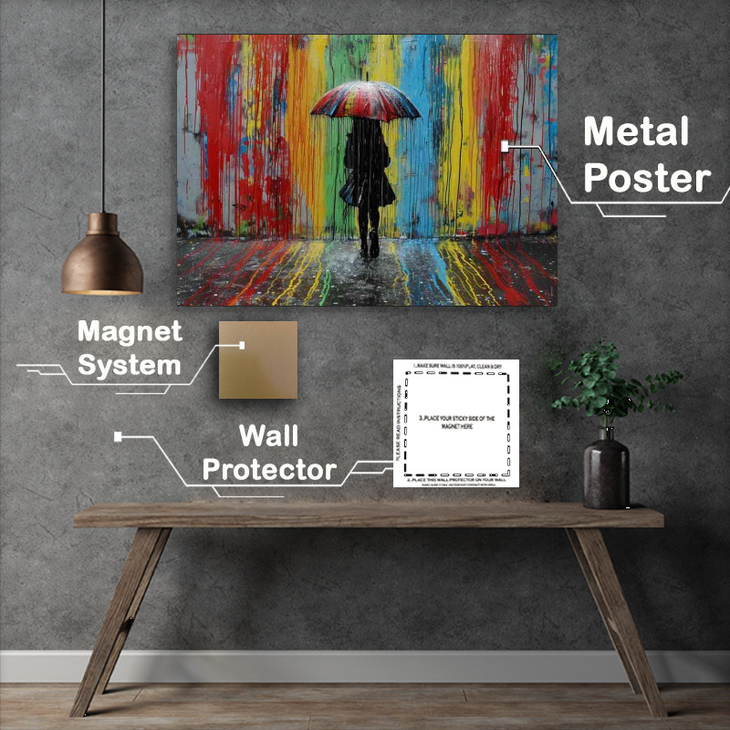 Buy Metal Poster : (Banksy style in the rain street art)