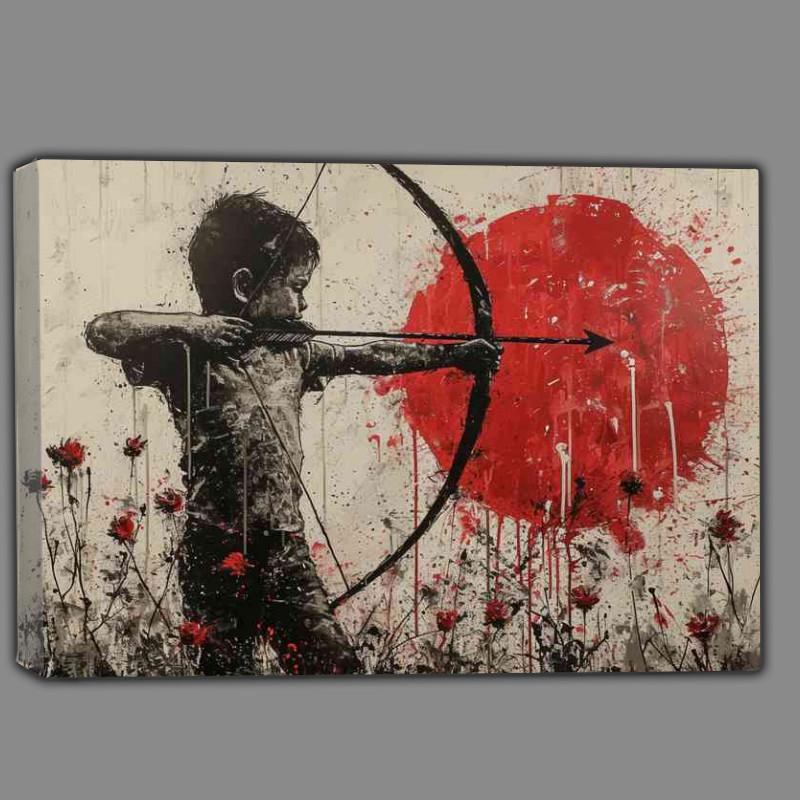 Buy Canvas : (Boy with a bow artow in a flower field)