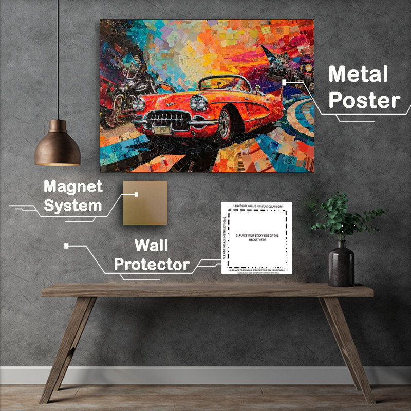 Buy Metal Poster : (Collage featuring the red car and bike)